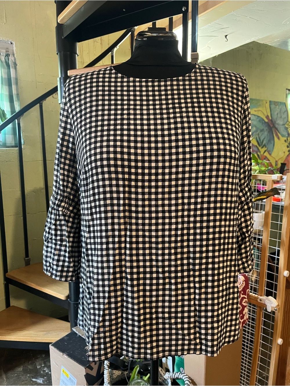 Maurices Black and White Gingham Tunic Top